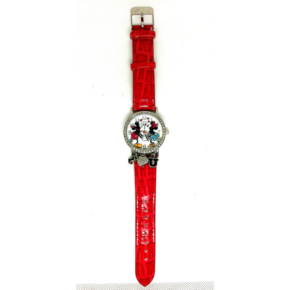 Disney Mickey and Minnie Kissing Watch with I Love You Charms MCK1268 - Picture 2 of 7